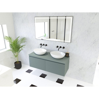 HR badmeubelen Matrix 3D badkamermeubelset 120cm 2 laden greeploos met greeplijst in kleur Petrol mat met bovenblad petrol mat