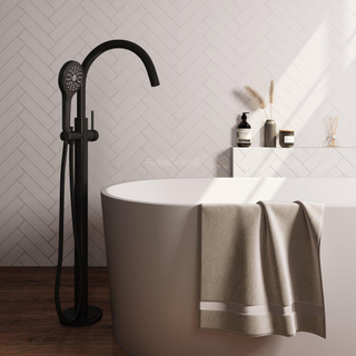 BRAUER Stripe Mitigeur de baignoire sur pied - SET 02 - douchette à main 3 positions - flexible de douche - noir mat