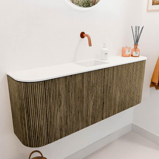 Mondiaz JOYA Meuble de salle de bains - 113,2cm - arrondi gauche et droite couleur Dusk - Vasque FAYE position Milieu Sans trou de robinet couleur Talc