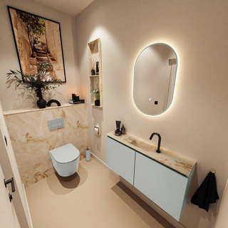 MONDIAZ TURE-DLUX Meuble toilette - 100cm - Greey - EDEN - vasque Frappe - position centrale - 1 trou de robinet