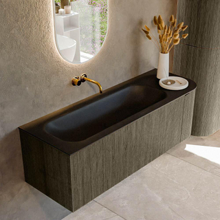 Mondiaz KURVE Badkamermeubelset - 135x46x40cm - 1 lade - 1 deur - wastafel solid surface - links - zonder kraangat - Shadow