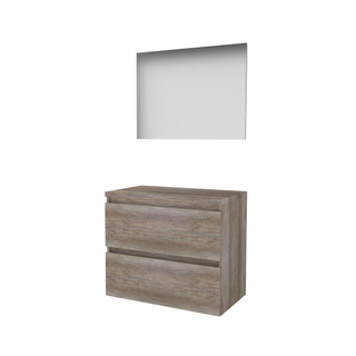 Basic-Line Basic 46 ensemble de meubles de salle de bain 80x46cm sans poignée 2 tiroirs plan de toilette miroir mfc scotch oak