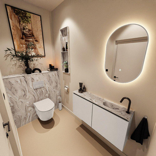 MONDIAZ TURE-DLUX Meuble toilette - 100cm - Linen - EDEN - vasque Glace - position droite - 1 trou de robinet