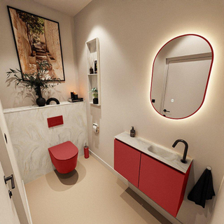 MONDIAZ TURE-DLUX Meuble toilette - 80cm - Fire - EDEN - vasque Ostra - position droite - 1 trou de robinet