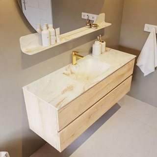 Mondiaz VICA-DLUX Ensemble de meuble de salle de bain - 130cm - meuble sous-vasque chêne blanchi - 2 tiroirs - lavabo encastré nuage milieu - 1 trou de robinet - version haute 60cm - frape