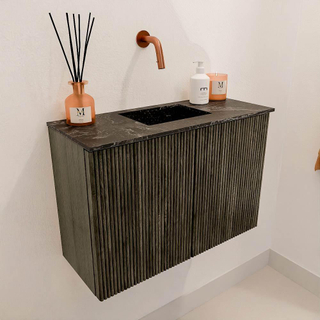 Mondiaz JOYA-DLUX 60cm meuble de toilette - couleur Shadow - Vasque FAYE position Milieu Sans trou de robinet couleur Lava