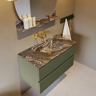 Mondiaz VICA-DLUX Ensemble de meuble de salle de bain - 90cm - meuble sous-vasque armée - 2 tiroirs - lavabo encastrée nuage milieu - sans trous de robinet - version haute de 60cm - lave