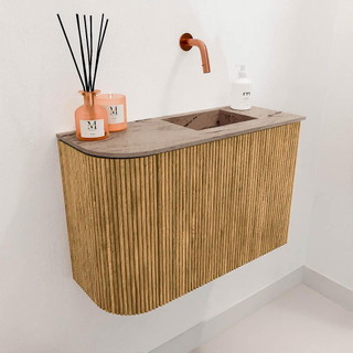 Mondiaz JOYA-DLUX 61.6cm toiletmeubel - ronding links kleur Oak - Wastafel FAYE positie Rechts Zonder kraangat kleur Arena.