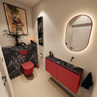 MONDIAZ TURE-DLUX Meuble toilette - 100cm - Fire - EDEN - vasque Lava - position droite - sans trou de robinet