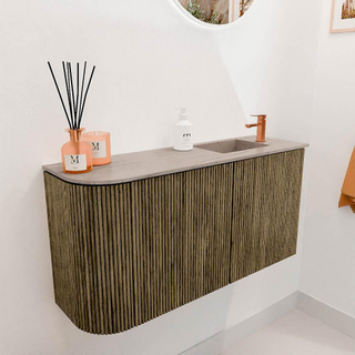 Mondiaz JOYA-DLUX 81.6cm toiletmeubel - ronding links kleur Dusk - Wastafel FAYE positie Rechts 1 kraangat kleur Saba.