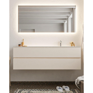 MONDIAZ VICA Ensemble de meuble salle de bain - 150cm - 2 tiroirs - lavabo Cloud à droite - 1 trou de robinet - solid surface lin