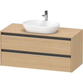 Duravit ketho 2 meuble sous lavabo avec plaque console avec 2 tiroirs 120x55x56.8cm avec poignées anthracite chêne naturel mate