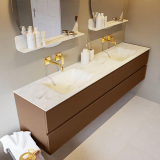 Mondiaz VICA-DLUX ensemble de meuble de salle de bain - 200cm - meuble sous-vasque reposant - 4 tiroirs - lavabo encastré cloud double - sans trous de robinet - version haute de 60cm - opalo