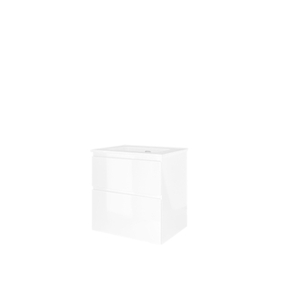 Proline elegant ensemble de meubles de salle de bain 60x46x54cm meuble symétrique blanc brillant avec 1 trou pour robinetterie porcelaine blanc brillant
