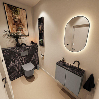 MONDIAZ TURE-DLUX Meuble toilette - 60cm - Smoke - EDEN - vasque Lava - position centrale - 1 trou de robinet