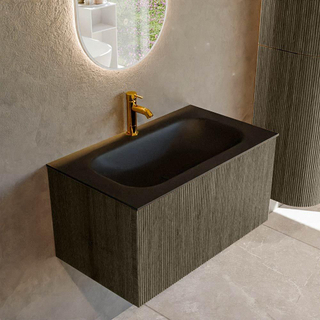 Ensemble de meuble de salle de bain Mondiaz KURVE - 80x46x40cm - 1 tiroir - lavabo en solid surface - centre - 1 trou de robinet - Shadow