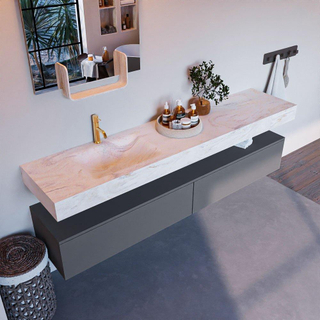 Mondiaz ALAN-DLUX Ensemble de meuble - 200cm - meuble Plata mat - 2 tiroirs - Lavabo Cloud Ostra suspendu - vasque gauche - 1 trou de robinet