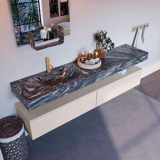 Mondiaz ALAN-DLUX Ensemble de meuble - 200cm - meuble Linen mat - 2 tiroirs - Lavabo Cloud Lava suspendu - vasque Gauche - 1 trou de robinet