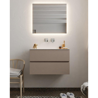 ENSEMBLE DE MEUBLE MONDIAZ VICA - 80cm - 2 tiroirs - lavabo Cloud central - 0 trous de robinet - solid surface smoke