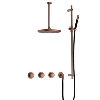 Hotbath Cobber IBS70 Regendoucheset inbouw - 30cm plafondarm - 30cm ronde hoofddouche - staafhanddouche - glijstang - koper geborsteld PVD
