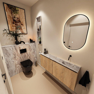 MONDIAZ TURE-DLUX Meuble toilette - 120cm - Washed Oak - EDEN - vasque Glace - position droite - sans trou de robinet