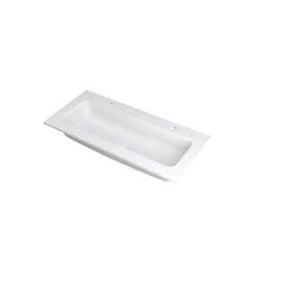 Ink faktor lavabo 100x1.5x45cm 2 trous pour robinet 1 évier polystone blanc mat