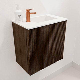 Mondiaz JOYA 40cm toiletmeubel - kleur Walnut - Wastafel FAYE positie Rechts 1 kraangat kleur Talc.