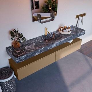 Mondiaz ALAN-DLUX Ensemble de meuble - 200cm - meuble Oro mat - 2 tiroirs - Lavabo Cloud Lava suspendu - vasque Centre - 1 trou de robinet