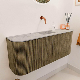 Mondiaz JOYA-DLUX 103.2cm toiletmeubel - ronding links en rechts kleur Dusk - Wastafel FAYE positie Midden Zonder kraangat kleur Glace.