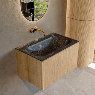 MONDIAZ KURVE-DLUX 70cm Meuble salle de bain - couleur Oak - 1 tiroir - vasque BIG SMALL centre - sans trou de robinet - couleur Lava