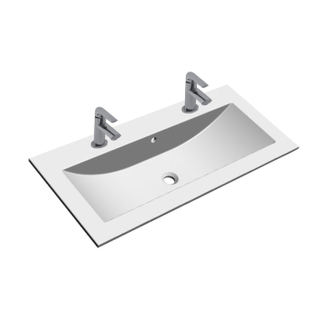 Sanicare q4 lavabo 99.2x45.2cm 2 robinets avec trop plein rectangle marbre minéral blanc