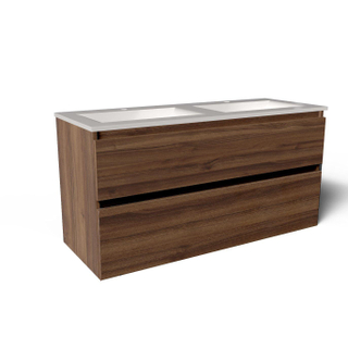 Saniclass Vita Ensemble meuble de salle de bains - 120x60x46cm - 2 tiroirs - sans poignée - 1 lavabo - 2 trous de robinet - trop-plein - céramique - noyer