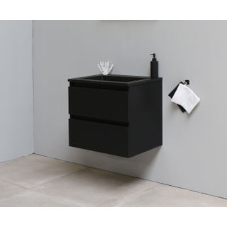 Basic Bella Meuble salle de bains avec lavabo acrylique Noir 60x55x46cm sans trous de robinet Noir mat