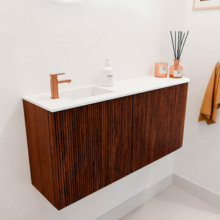 Mondiaz JOYA 91.6cm toiletmeubel - ronding rechts kleur Ruby - Wastafel FAYE positie Links 1 kraangat kleur Talc.