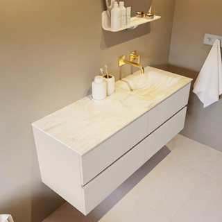 Mondiaz VICA-DLUX ensemble de meuble de salle de bain - 130cm - meuble sous-vasque lin - 4 tiroirs - lavabo encastrée cloud droite - sans trous de robinet - version haute de 60cm - ostra