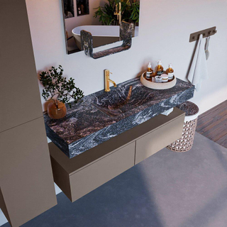 Mondiaz ALAN-DLUX Ensemble de meuble - 130cm - meuble Smoke mat - 2 tiroirs - Lavabo Cloud Lava suspendu - vasque Centre - 1 trou de robinet