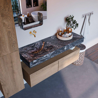 Mondiaz ALAN-DLUX Ensemble de meuble - 130cm - meuble Washed Oak mat - 2 tiroirs - Lavabo Cloud Lava suspendu - vasque Gauche - 0 trous de robinet