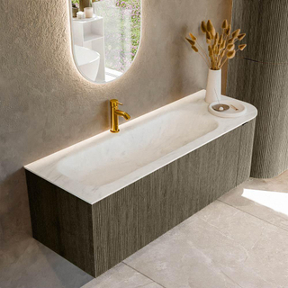 Ensemble de meuble de salle de bain Mondiaz KURVE-DLUX - 135x46x40cm - 1 tiroir - 1 porte - lavabo en solid surface - gauche - 1 trou de robinet - Shadow