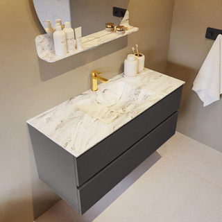 Mondiaz VICA-DLUX Ensemble de meuble de salle de bain - 110cm - meuble sous-vasque gris foncé - 2 tiroirs - lavabo encastré nuage milieu - 1 trou de robinet - version haute de 60cm - glace