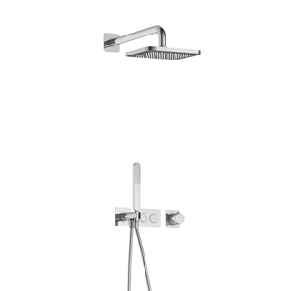 Hotbath Gmetal IBS41 Ensemble de douche complet encastré - thermostatique - 2 boutons poussoirs - bras mural de 35 cm - douche pluie carrée de 22 cm - douchette à main - chrome