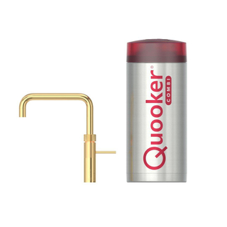 Quooker BE Fusion Square – Robinet eau bouillante avec bec pivotant, réservoir Combi+ – Eau chaude et bouillante – Finition dorée brillante