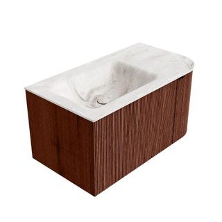 Mondiaz KURVE-DLUX Badkamermeubelset - 85x46x40cm - 1 lade - 1 deur - wastafel solid surface - links - zonder kraangat - Ruby