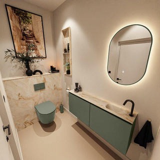 MONDIAZ TURE-DLUX Meuble toilette - 120cm - Army - EDEN - vasque Frappe - position droite - 1 trou de robinet