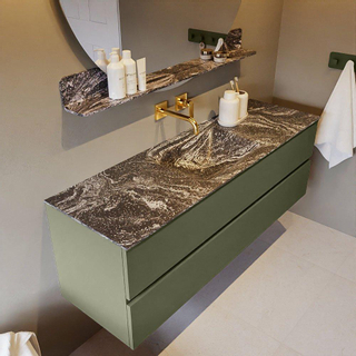 Mondiaz VICA-DLUX ensemble de meuble de salle de bain - 150cm - meuble sous-vasque armée - 2 tiroirs - lavabo encastré nuage milieu - sans trous de robinet - version haute de 60cm - lave