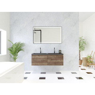 HR Matrix ensemble meuble de salle de bain 3d 120cm 2 tiroirs sans poignée avec bandeau couleur charleston avec vasque djazz double 2 trous de robinetterie noir mat