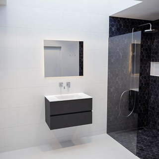 MONDIAZ VICA Ensemble de meuble salle de bain - 80cm - 2 tiroirs - lavabo Cloud au centre - 0 trous de robinet - solid surface gris foncé