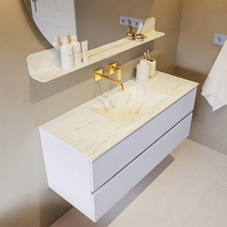 Mondiaz VICA-DLUX ensemble de meuble de salle de bain - 120cm - meuble sous-vasque cale - 2 tiroirs - lavabo encastrée cloud milieu - sans trous de robinet - version haute de 60cm - opalo