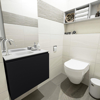 MONDIAZ OLAN Kit lave-mains - 60x30x40cm - 1 trou de robinet - 1 tiroir - urban mat - lavabo à gauche - Solid Surface Blanc