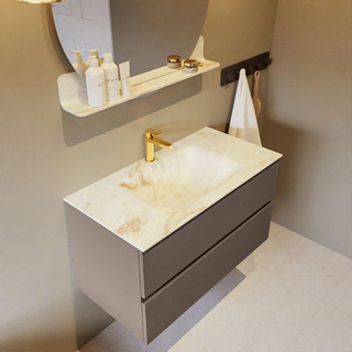 Mondiaz VICA-DLUX ensemble de meuble de salle de bain - 90cm - meuble sous-vasque fumée - 2 tiroirs - lavabo encastré nuage milieu - 1 trou de robinet - version haute 60cm - frape