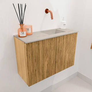 Mondiaz JOYA-DLUX 60cm toiletmeubel - kleur Oak - Wastafel FAYE positie Rechts Zonder kraangat kleur Opalo.